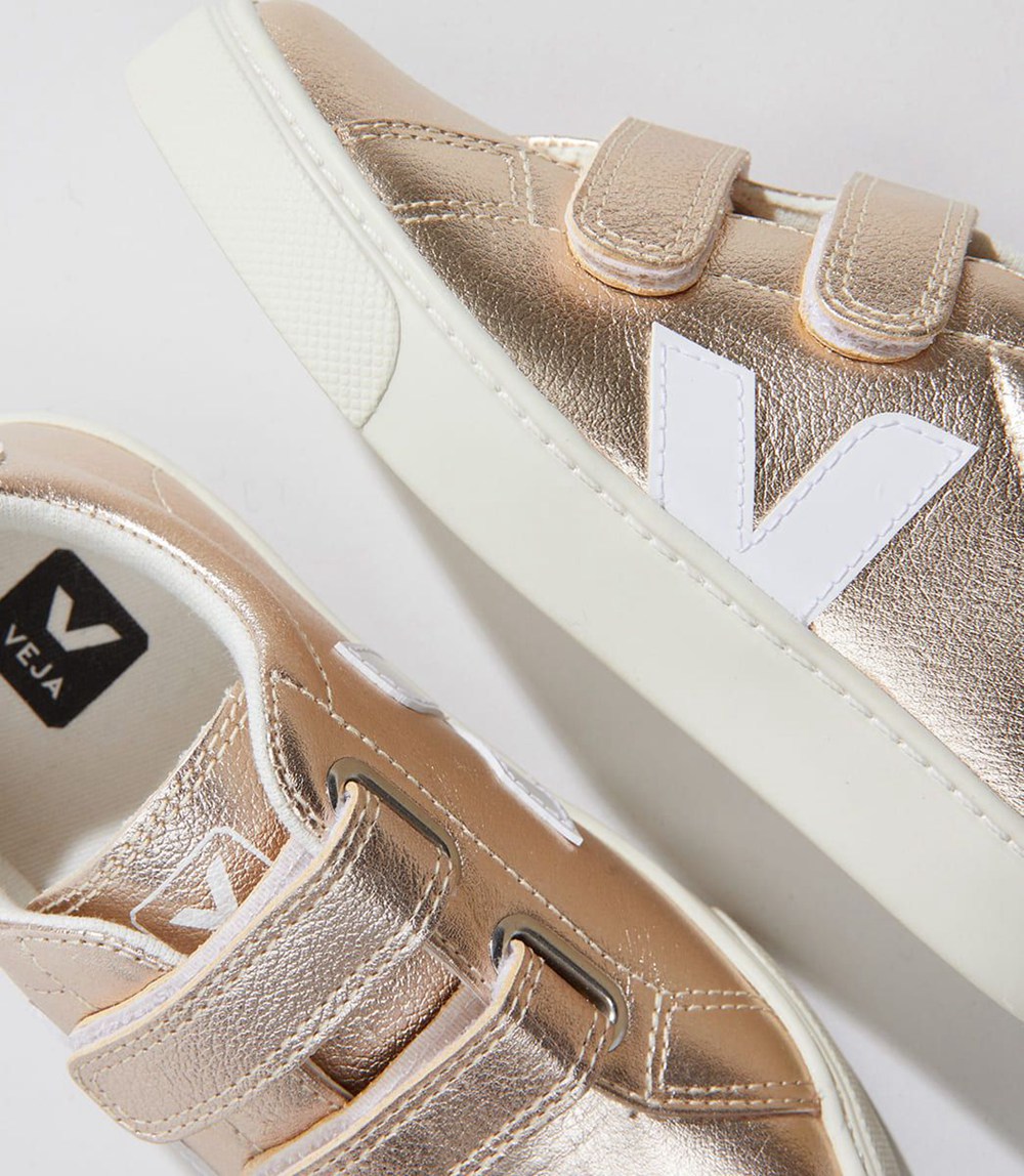 Veja Sneakers Barn - Esplar Velcro Chromefree Läder - Guld/Vita - 621098-BPU